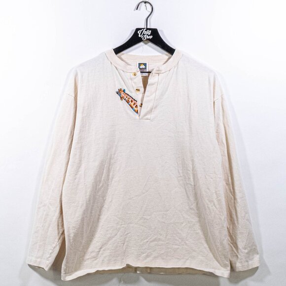 Giraffe Embroidered Henley Longsleeve T-Shirt Large VTG 90s Art Streetwear  * - Picture 1 of 7